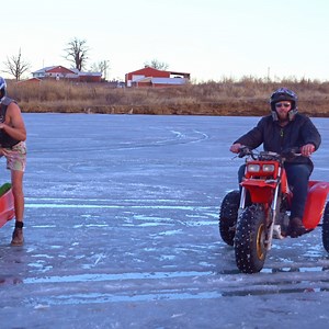 stand up jet ski vs ATC 350x on thin ice | The Rad Factory