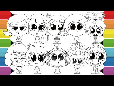 Inside Out 2 Cute Version Coloring Pages | Joy Sadness Anger Fear Disgust Anxiety Envy Embarrassment