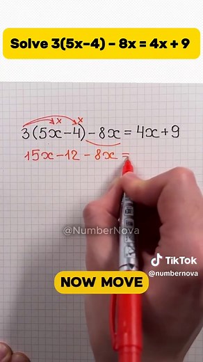 Step-by-Step Solution for 3(5x–4) – 8x = 4x 9