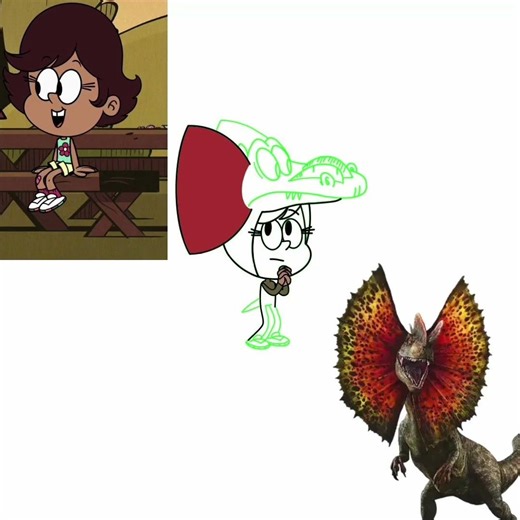 Darcy Helmandollar as a Dilophosaurus #theloudhouse #jurassicpark #dinosaur #costume #speedpaint