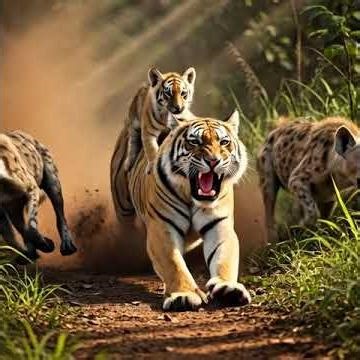 A Mother’s Instinct | Tiger Cub Surrounded by Hyenas