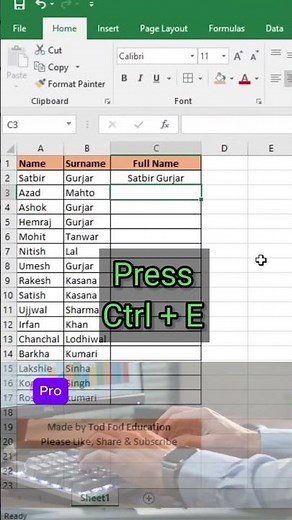 Stop Typing Full Names Manually 😱 Use Flash Fill in Excel ⚡