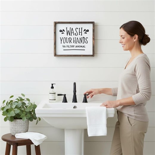 Funny Bathroom Sign - Wash Your Hands Ya Filthy Animal - Rustic Farmhouse Decor - Kids Bathroom Wall Art - Framed Wood Powder Room Sign - Etsy