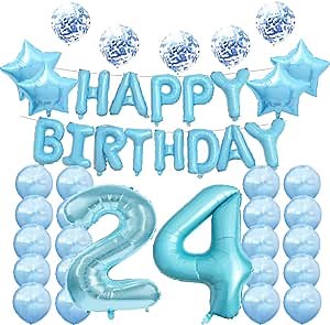 24th Birthday Decorations Party Supplies,24th Birthday Balloons Blue,Number 24 Mylar Balloon,Latex Balloon Decoration,Great Sweet 24th Birthday Gifts for Girls,Photo Props