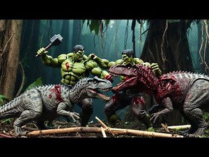 2 Hulks vs 2 Dinosaurs – Jungle Fight with Realistic Blood!