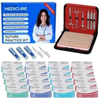 Complete Suture Practice Kit - Large Silicone Suture Pad with Pre-Cut Wounds and Suture Tool Kit - Latest Generation Model - Demonstration and Education Use Only