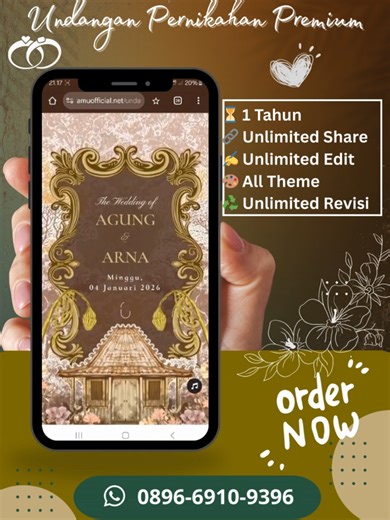 ✨ Bingung cari undangan yang elegan, modern, dan langsung siap kirim? Kini kamu bisa pakai Undangan Digital Premium dengan desain mewah bernuansa Gold Elegant — cocok untuk Pernikahan, Lamaran, Aqiqah, Khitanan, atau Event Formal lainnya. 📱 Format Tersedia: • Website Undangan Interaktif • Video Undangan Cinematic • Poster Digital • RSVP otomatis • Bisa custom warna, tema, & foto 💍 Kelebihan Undangan Digital: • Tampilan mewah & premium • Hemat waktu, tinggal kirim link • Ramah lingkungan • Bisa