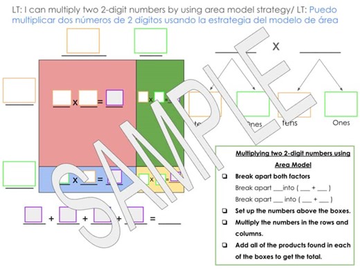 Multiplication Scaffold Using Area Model & Partial Product Mat Mats