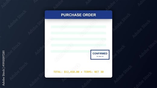 Digital Purchase Order Confirmation with Total Amount and Confirmed Stamp