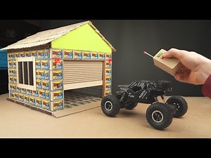 DIY toy garage with RC electric rolling Doors from Matches box and Cardboard
