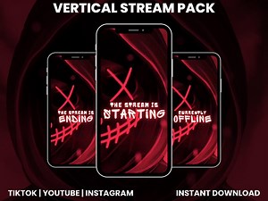Edgy Vertical Stream Overlay Pack | Red Grunge OBS Stream Graphics | Animated Tiktok Youtube Stream Pack - Etsy