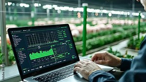 The sleek IoT dashboard in a modern pig farm displays data from smart sensors monitoring pig health, feed intake, and barn conditions, with a panoramic view of the automated farm i Stock Video