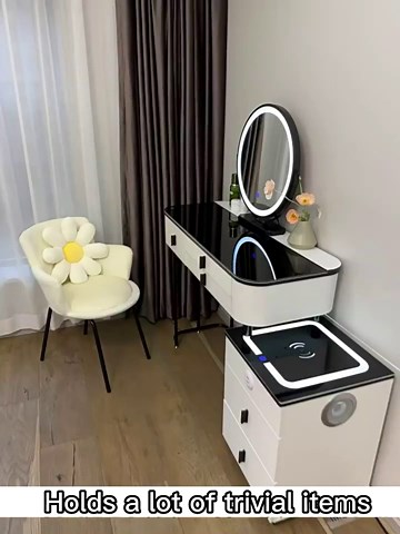 QLYEPHNE Makeup Vanity Dressing Table with Charging Station, Large Vanity Desk Set with LED Makeup Mirror and Cushioned Stool, Dressing Table for Bedroom (Color : Gold+White, Size : 100cm/39in)