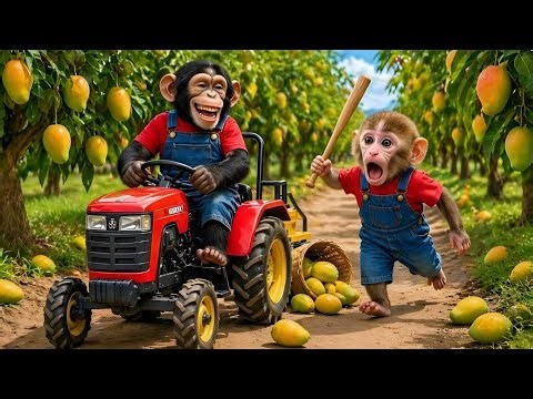 🐒🚜 Nano Monkey Drives JCB Tractor to Transport Mangoes 🍋 | Catches Sneaky Thief 😱 | Funny Cartoon