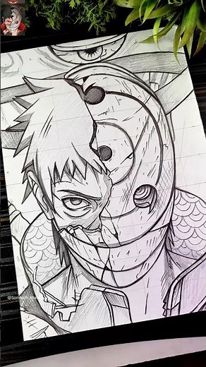 Obito Uchiha Mask Drawing Outline🔥Naruto Anime Drawing #shorts #obito #drawing #art #anime #naruto