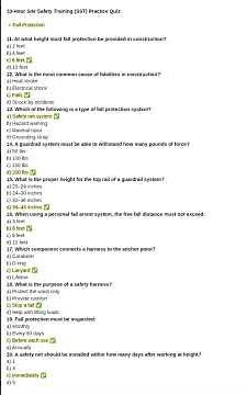 Fall Protection: 10-Hour Site Safety Training (SST) Practice Quiz