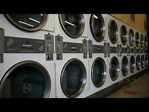 Coin Laundry Mat / Closest Laundromat Near Me w/ Rolling Basket Cart + Wash | HD Stock Video Footage