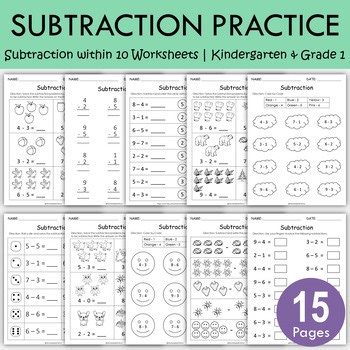15 Subtraction Worksheets Within 10 | Single-Digit Math Practice for K–1, T-280