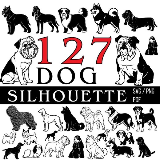 Dog Silhouette SVG Bundle, 127 Breeds Clipart (PNG, PDF, Cut File) - Etsy