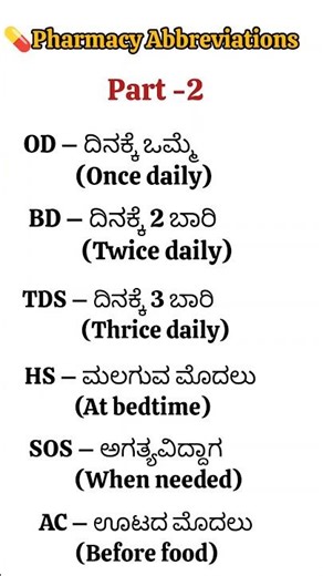💊 Pharmacy Prescription Abbreviations in kannada #shortvideo #pharmacy #medical #youtubeshorts