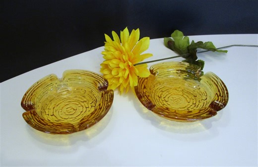 Vintage Anchor Hocking Soreno Amber Ashtray Set: Mid-century Modern Barware - Etsy