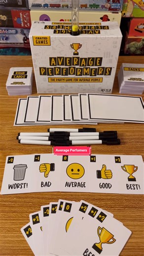 The party game for average people! 😐 Average Performers is a new party game for average people. Judge your friends and how well they perform up to the task. But becareful to not slack too much or do too good of a job! This game was created by @Crated Games and you can find it in my bio! #gamenight #boardgames #tabletopgames #partygames This video is Sponsored 🥳😐