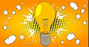 Cartoon Light Bulb, comic book Idea video. Retro comics pop art design animation.