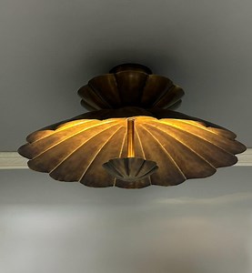 Antique Brass Shell-inspired Ceiling Light Fixture – Vintage Flush Mount Chandelier - Etsy