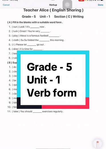 Grade 5 Verb Form Exercises in English