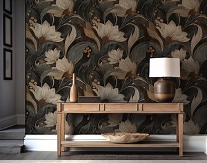 Vintage Tulip Dark Botanical Wallpaper, Brown Beige Floral Wall Murals - Etsy