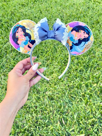 Princess Jasmine Mouse Ears - Blue Satin Bow - Theme Park Accessories - Etsy