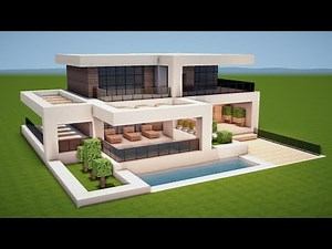 Build a modern house with a pool in Minecraft: Tutorial [House 224]