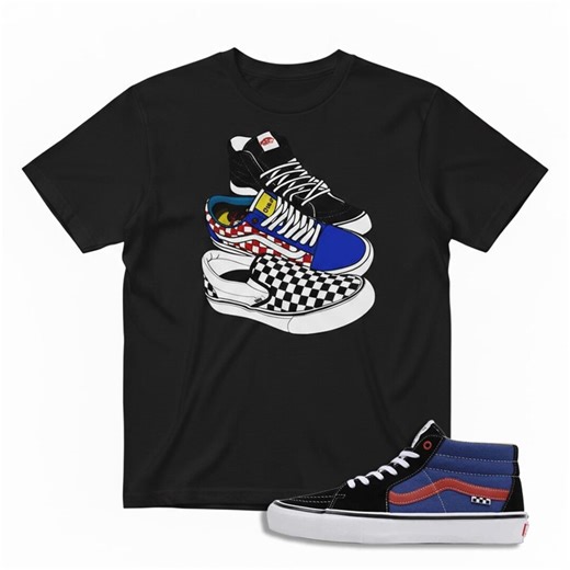 Blue Vans Mid Skool Tee Match Sneaker, Unisex Triple Stack Shoe Graphic Shirt for Vans, Classic Streetwear Outfit - Etsy
