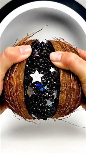 Cracking a Coconut Full of Thick Galaxy Slime 🌴✨ Biggest Slime Pour Ever #shorts