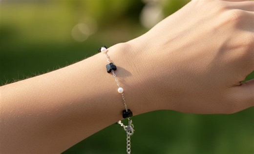 Black Butterfly Bracelet Silver Chain With Pearl Beads, Dainty Butterfly Charm Bracelet for Her Stacking Pearl Bracelet Elegant Jewelry Gift - Etsy