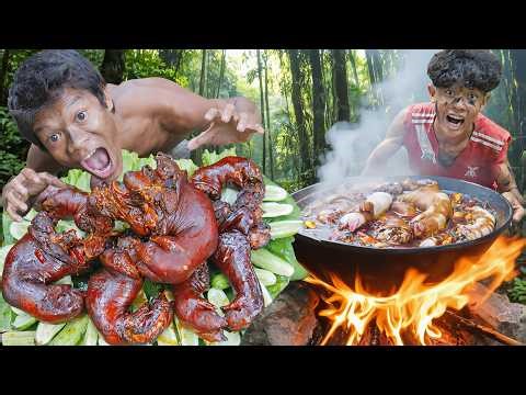 Wilderness Cooking Braised Pork Leg Eating In Jungle Recipe