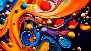 Vivid colorful swirls creating a dynamic and abstract liquid motion background. Floating flowing dense oil paint