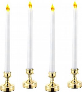 Enhon Window Flameless Candles, 12 Inch Tall Battery Operated LED Taper Candles w/Timer, Warm White Romantic Flicker Flame Candlesticks for Wedding Dinner Table (4 Pack)