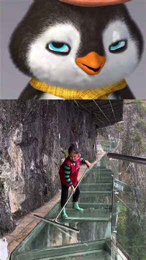Cleaning a Transparent Glass Bridge on the Mountain