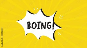 A comic strip cartoon animation, with the word Boing appearing. Yellow and halftone background, star shape effect