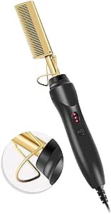Electric Straightening Comb with Anti-Scald Pressing - Portable Heated Curling Iron for Wet and Dry Hair Styling, for Men and Women (Hot Comb-Brown)