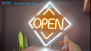 GGK Neon OPEN Sign for Business, 15.8"x15.8" LED Open Neon Sign, USB Powered Business Neon Sign with Dimmer Switch, Open Signs for Studio, Shop, Office, Store, Restaurant, Bar, Hotel (Blue Red 2)