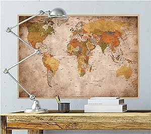 GREAT ART® Poster – Retro World Map – Old School Vintage Used Look Continents Antique Atlas Geography Cartography Decoration Wall Mural Din A2 (42 x 59,4 cm / 16.5 x 23.4 in)