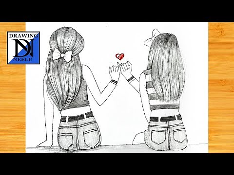 How to draw a Girls Best friends (Bff) || Pencil sketch for beginner || girl friendship drawing