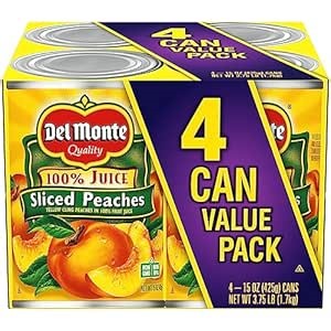 Del Monte Yellow Cling Sliced Canned Peaches in 100% Juice, 15 oz Cans (Pack of 4)