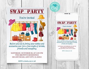 Editable Clothing Swap Party Invitation, Clothing Swap Party Social Media Post, Hanging Clothes Swap Invitation, Grey Clothing Swap Invite - Etsy