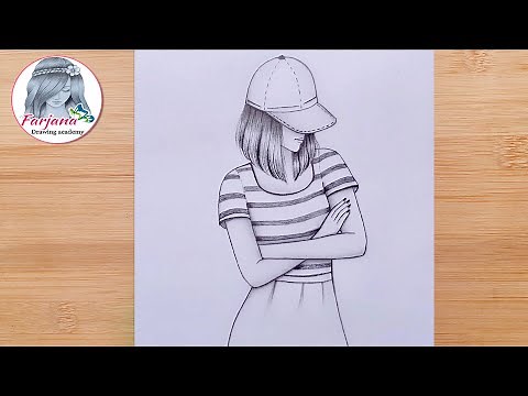 How to draw A girl is standing with her arms folded || Hidden face with a Cap - Pencil Sketch