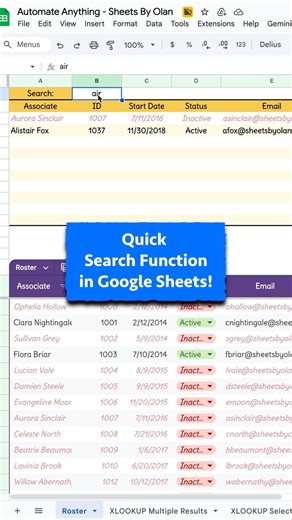 Easy to use Search function in Google Sheets!