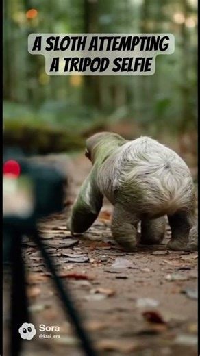 a sloth attempting a tripod selfie