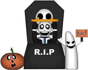 5FT Halloween Inflatables Outdoor Decorations, MITCIEN Inflatable Halloween Blow Up Yard Decorations with Ghost, Tombstone & Pumpkin, Auto Up LED Halloween Inflatables Clearance for Yard, Garden Lawn